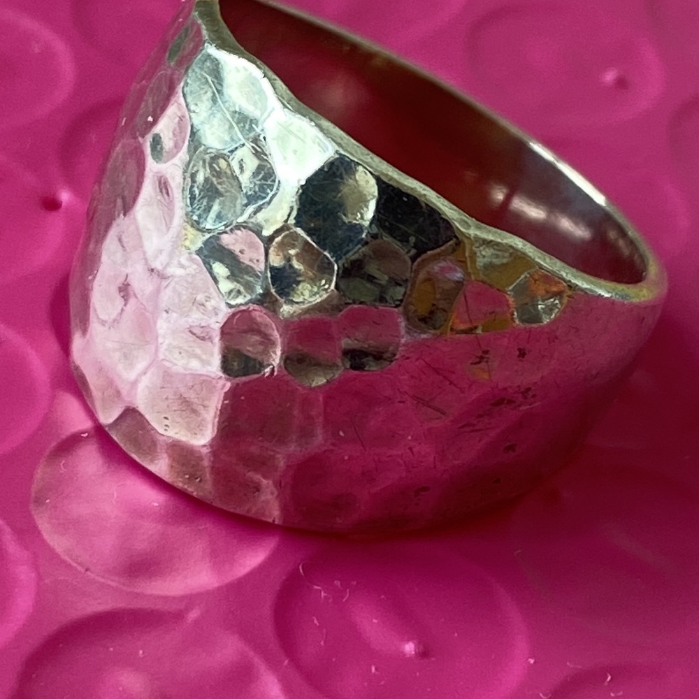 Hammered Look Solid Sterling Silver Ring Size 10 … - image 3